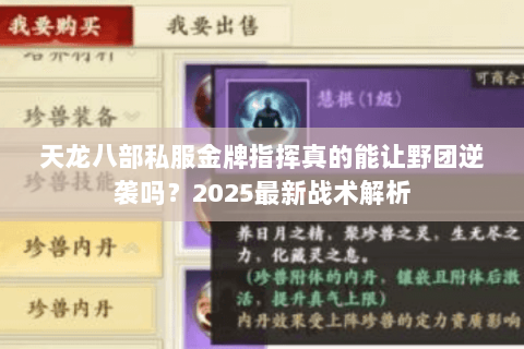 天龙八部私服金牌指挥真的能让野团逆袭吗？2025最新战术解析