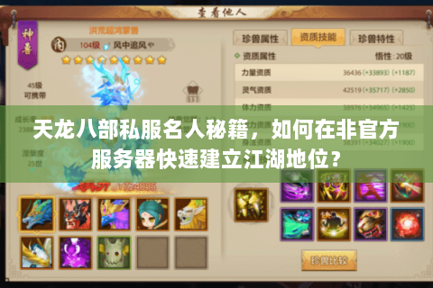 天龙八部私服名人秘籍，如何在非官方服务器快速建立江湖地位？