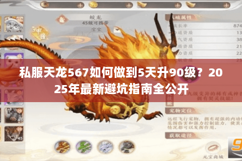 私服天龙567如何做到5天升90级？2025年最新避坑指南全公开