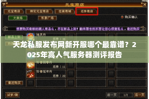 天龙私服发布网新开服哪个最靠谱？2025年高人气服务器测评报告