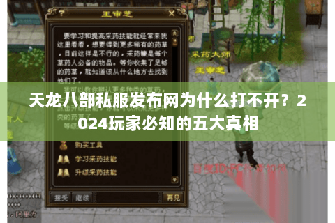 天龙八部私服发布网为什么打不开？2024玩家必知的五大真相