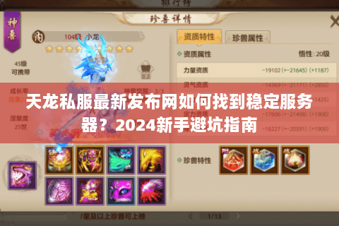 天龙私服最新发布网如何找到稳定服务器？2024新手避坑指南