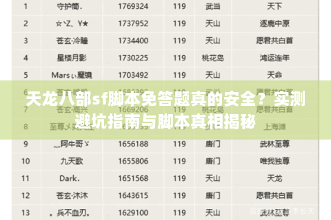 天龙八部sf脚本免答题真的安全？实测避坑指南与脚本真相揭秘