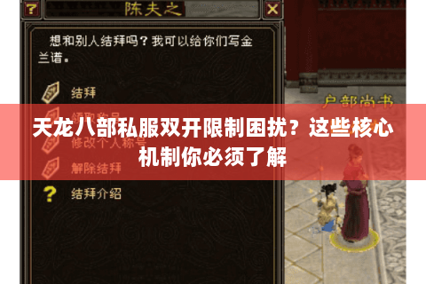 天龙八部私服双开限制困扰？这些核心机制你必须了解