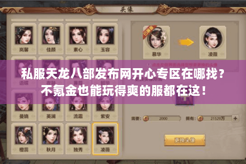 私服天龙八部发布网开心专区在哪找？不氪金也能玩得爽的服都在这！