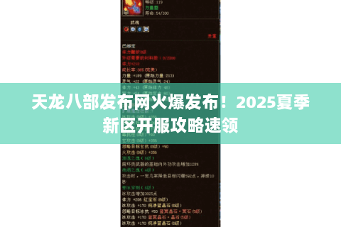 天龙八部发布网火爆发布！2025夏季新区开服攻略速领