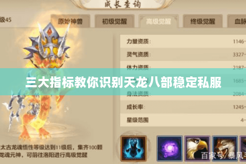 三大指标教你识别天龙八部稳定私服