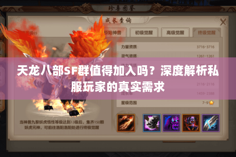 天龙八部SF群值得加入吗？深度解析私服玩家的真实需求