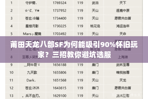 莆田天龙八部SF为何能吸引90%怀旧玩家？三招教你避坑选服