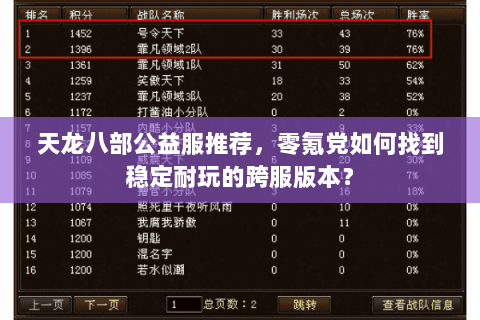 天龙八部公益服推荐，零氪党如何找到稳定耐玩的跨服版本？