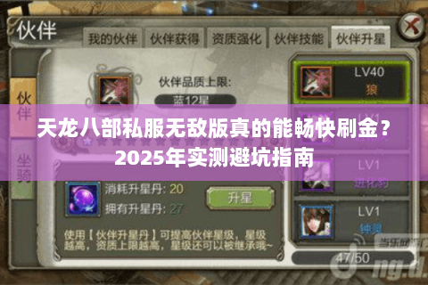 天龙八部私服无敌版真的能畅快刷金？2025年实测避坑指南
