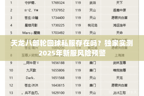 天龙八部轮回球私服存在吗？独家实测2025年新服风险预警