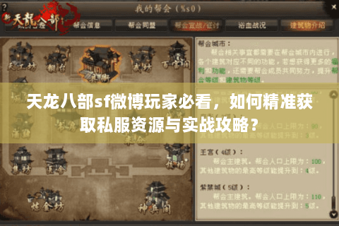 天龙八部sf微博玩家必看，如何精准获取私服资源与实战攻略？