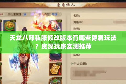 天龙八部私服修改版本有哪些隐藏玩法？资深玩家实测推荐