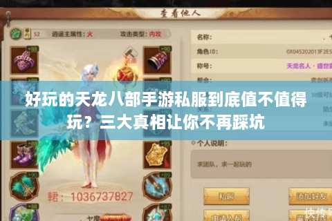好玩的天龙八部手游私服到底值不值得玩？三大真相让你不再踩坑