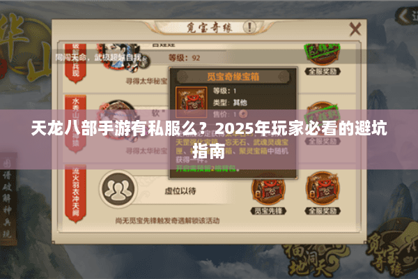 天龙八部手游有私服么？2025年玩家必看的避坑指南