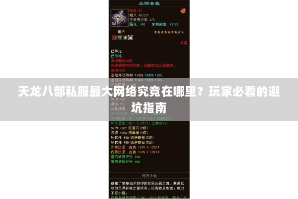 天龙八部私服最大网络究竟在哪里？玩家必看的避坑指南