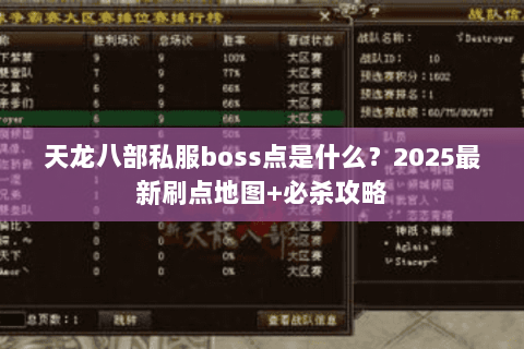 天龙八部私服boss点是什么？2025最新刷点地图+必杀攻略
