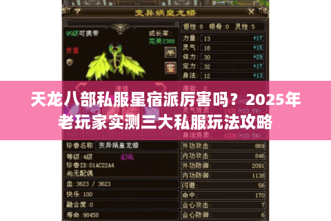 天龙八部私服星宿派厉害吗？2025年老玩家实测三大私服玩法攻略