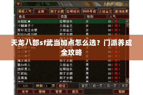 天龙八部sf武当加点怎么选？门派养成全攻略