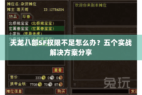 天龙八部SF权限不足怎么办？五个实战解决方案分享