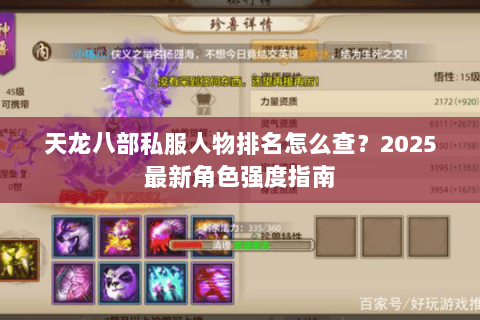 天龙八部私服人物排名怎么查？2025最新角色强度指南