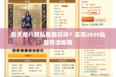 新天龙八部私服能玩吗？实测2025私服存活指南