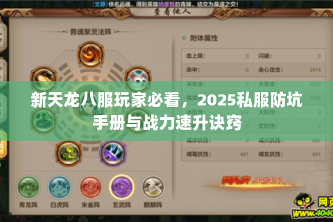新天龙八服玩家必看，2025私服防坑手册与战力速升诀窍