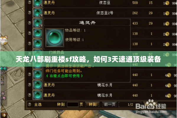 天龙八部刷重楼sf攻略，如何3天速通顶级装备