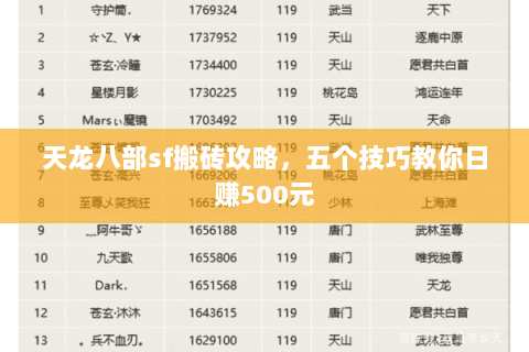 天龙八部sf搬砖攻略，五个技巧教你日赚500元