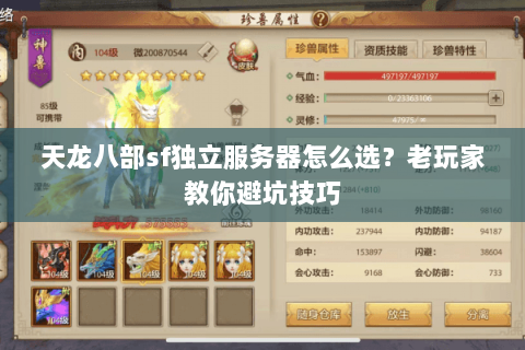 天龙八部sf独立服务器怎么选？老玩家教你避坑技巧