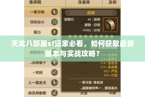 天龙八部服sf玩家必看，如何获取最新版本与实战攻略？