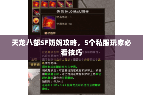 天龙八部SF奶妈攻略，5个私服玩家必看技巧