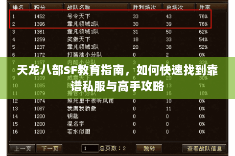天龙八部SF教育指南，如何快速找到靠谱私服与高手攻略
