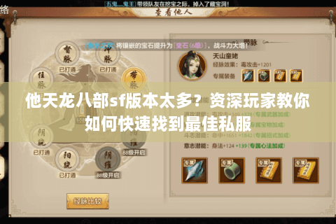 他天龙八部sf版本太多？资深玩家教你如何快速找到最佳私服