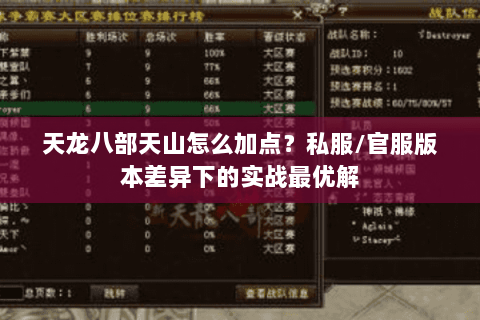 天龙八部天山怎么加点？私服/官服版本差异下的实战最优解