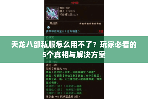天龙八部私服怎么用不了？玩家必看的5个真相与解决方案