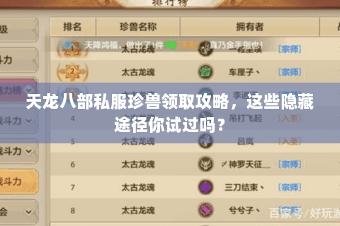 天龙八部私服珍兽领取攻略，这些隐藏途径你试过吗？