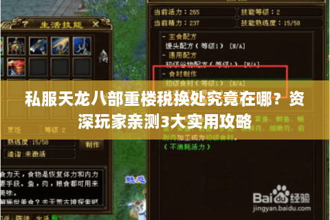 私服天龙八部重楼税换处究竟在哪？资深玩家亲测3大实用攻略