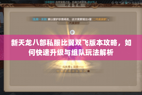 新天龙八部私服比翼双飞版本攻略，如何快速升级与组队玩法解析