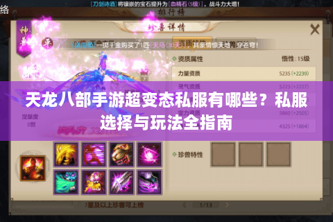 天龙八部手游超变态私服有哪些？私服选择与玩法全指南