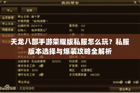 天龙八部手游荣耀版私服怎么玩？私服版本选择与爆装攻略全解析