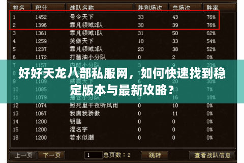 好好天龙八部私服网，如何快速找到稳定版本与最新攻略？