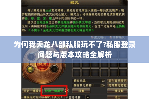 为何我天龙八部私服玩不了?私服登录问题与版本攻略全解析
