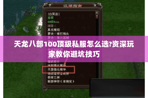 天龙八部100顶级私服怎么选?资深玩家教你避坑技巧