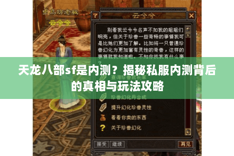 天龙八部sf是内测？揭秘私服内测背后的真相与玩法攻略