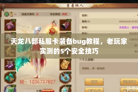 天龙八部私服卡装备bug教程，老玩家实测的5个安全技巧