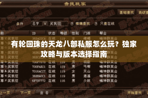 有轮回珠的天龙八部私服怎么玩？独家攻略与版本选择指南