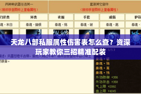 天龙八部私服属性伤害表怎么查？资深玩家教你三招精准配装