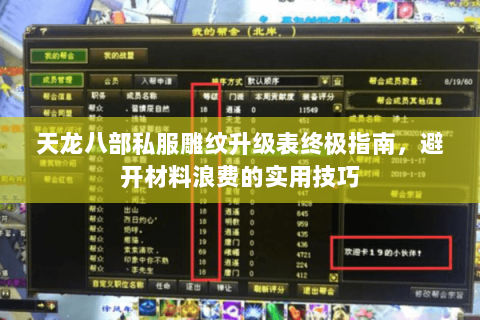 天龙八部私服雕纹升级表终极指南，避开材料浪费的实用技巧
